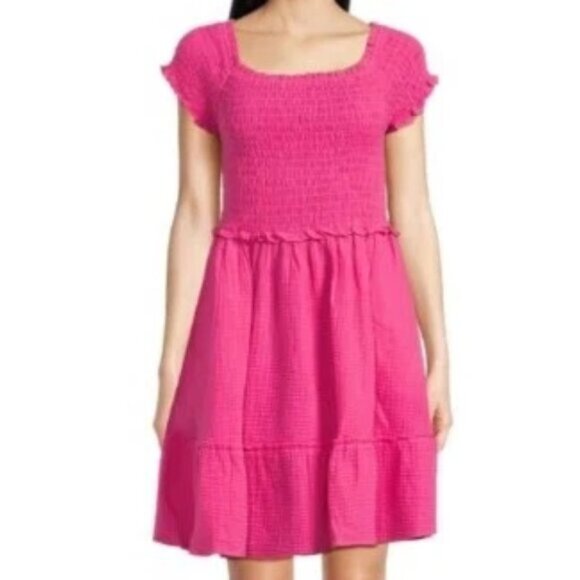 NWT Time and Tru Women Smocked Double Cloth Dress Size XS 0-2, Pink - Picture 1 of 4